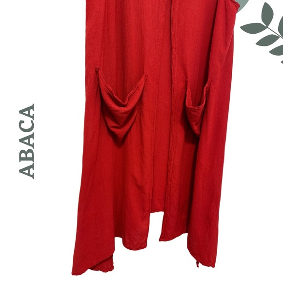 Boho Bold in Deep Red – ABACÁ 100% Cotton Sleeveless Cardigan Vest One Size - Picture 4 of 8